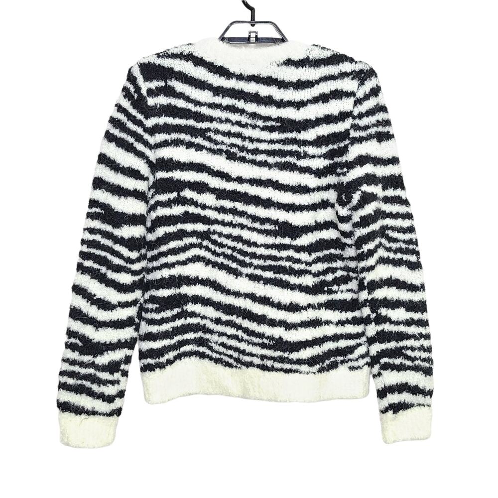 J. Crew Factory Boucle Sweater Zebra Striped Black White Medium - Picture 2 of 5